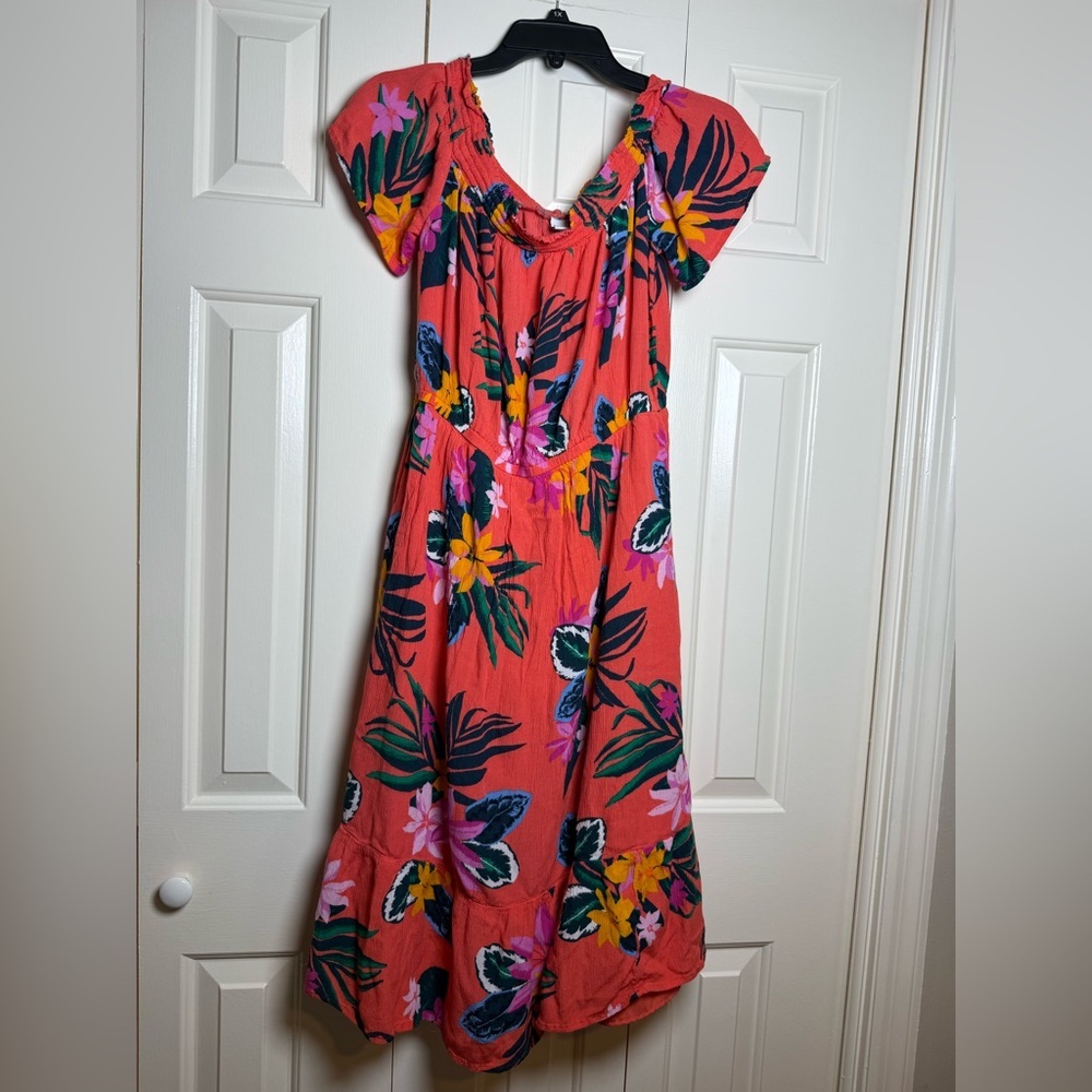 Old Navy Floral Off-Shoulder Midi Dress - Orange, Pink, Yellow - Picture 2 of 8